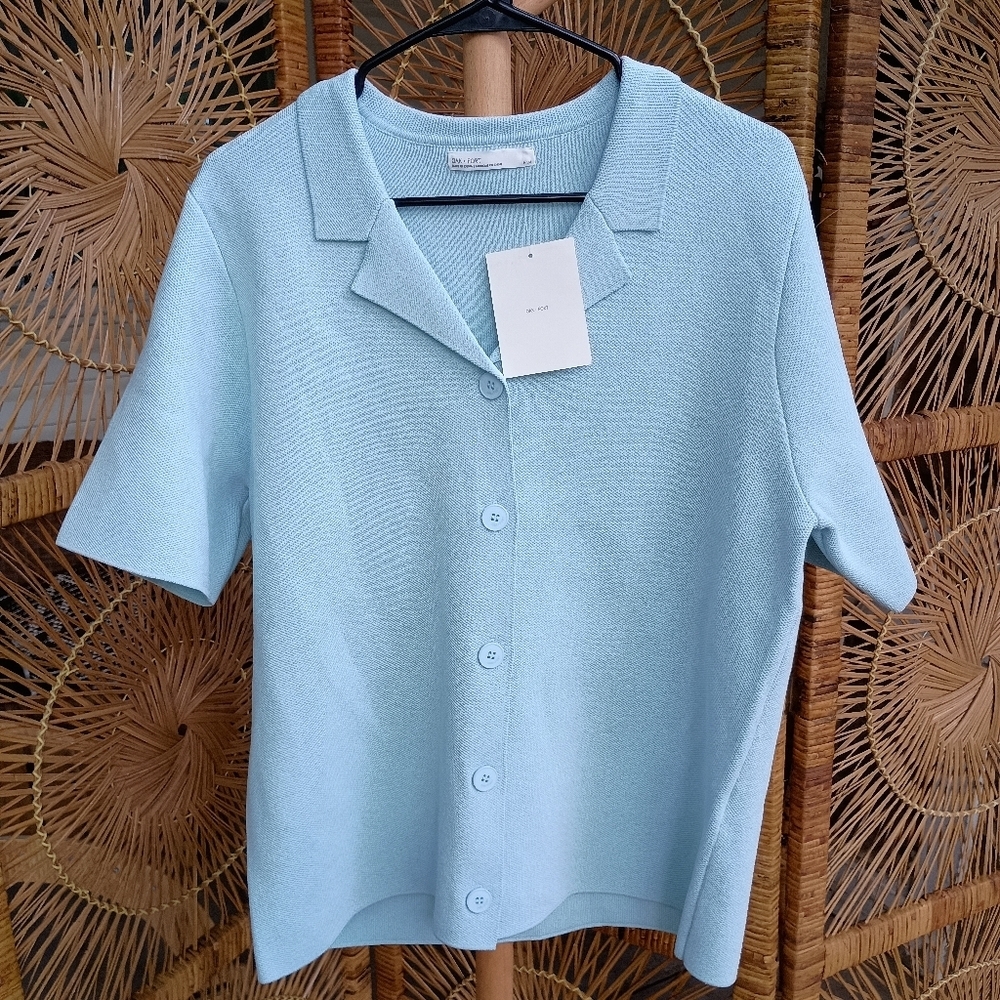 NWT Oak + Fort Light Blue Oversized Collared Cardigan_Med - Picture 4 of 10